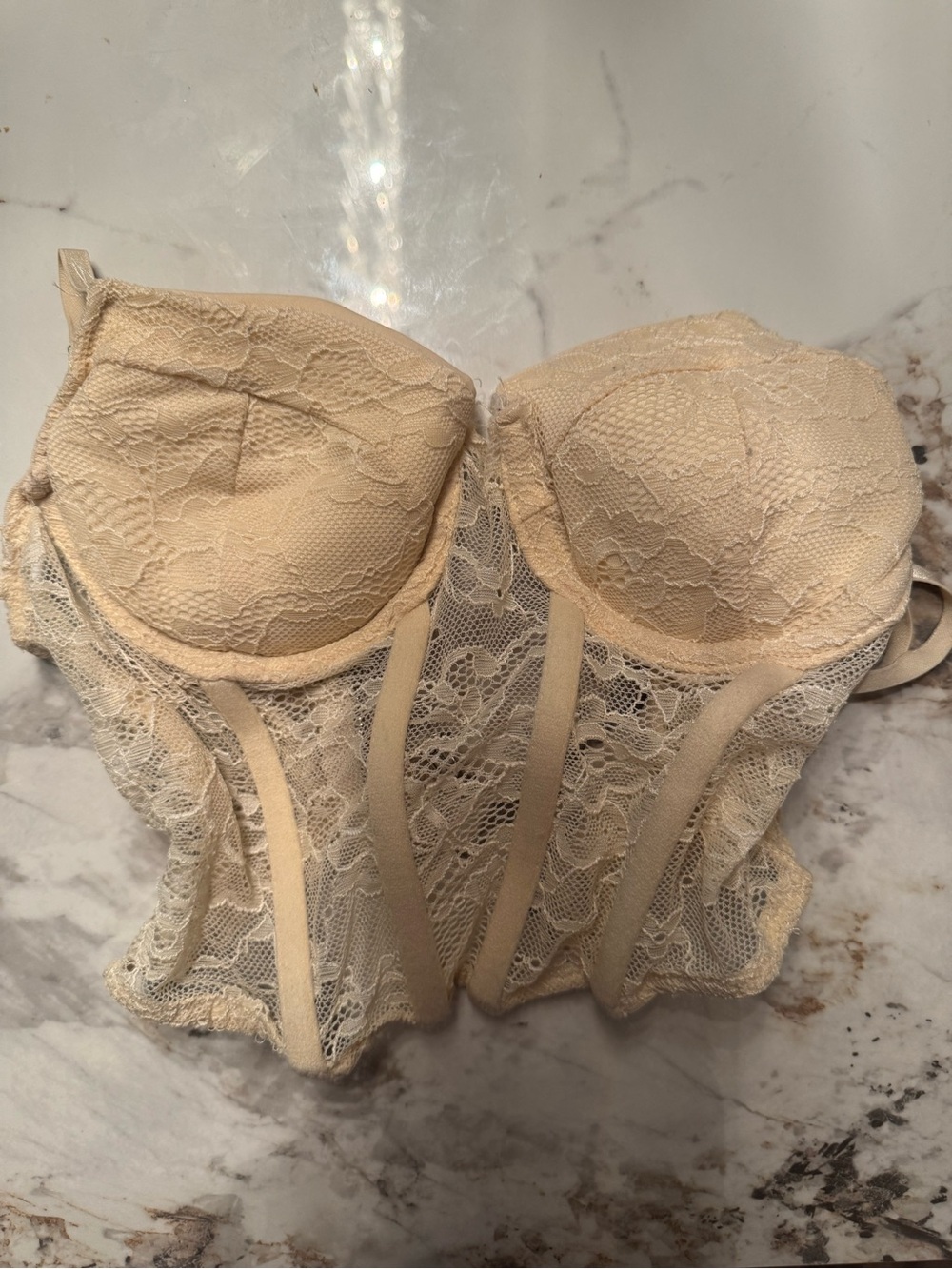 Forever 21 Lace Bustier Crop Top in Beige